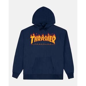 Thrasher Skateboard Magazine Men's Flame Logo Hoodie Sweatshirt in Navy